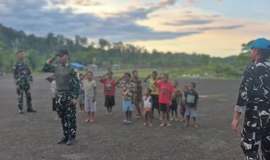Satgas Yonif 407/PK Tanamkan Disiplin Anak Perbatasan Lewat Latihan PBB
